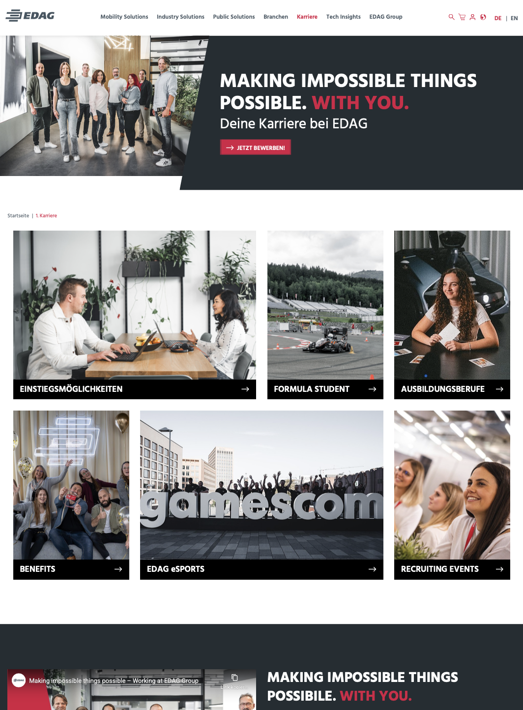 Das Bild zeigt eine Vorschau der Website edag.com/karriere. Die Vorschau hilft um sich auf der Seite als Onlinemarketingexperte zu positionieren.